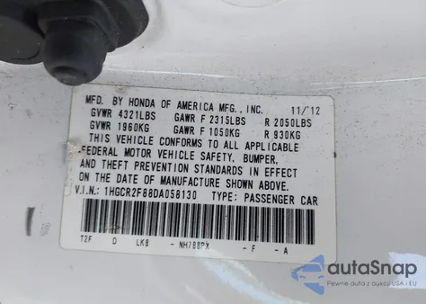 2013 Honda Accord Ex-L from USA, damaged, VIN 1HGCR2F88DA058130